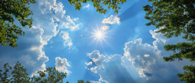 Photo illuminating midday sun rays filtering through scattered clouds