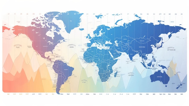 Photo illustrate a world map that depicts the time zones of different countries highlight major cities within each time zone and show the utc offset for easy reference