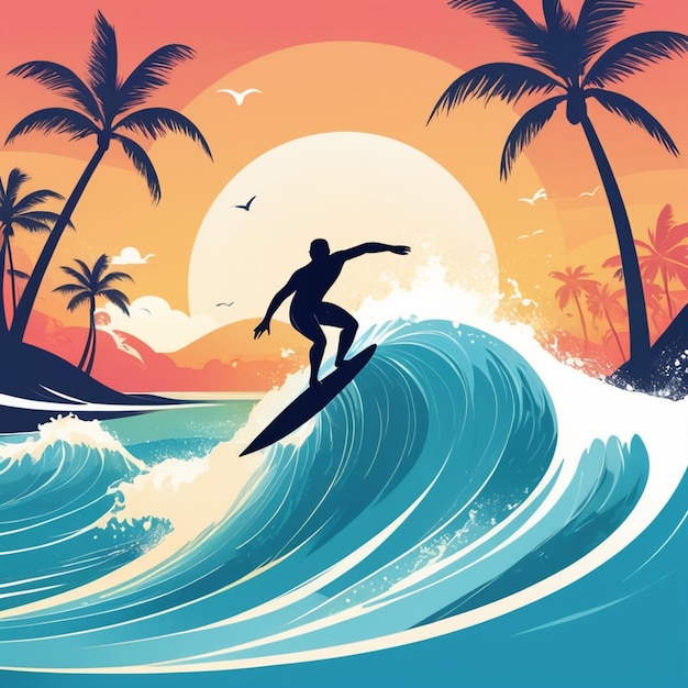 Foto disegno illustrativo di persone che giocano a surf