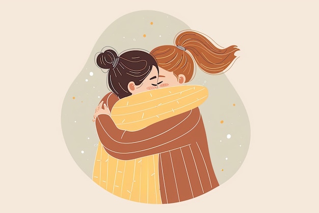 Photo illustration of friends hugging each other