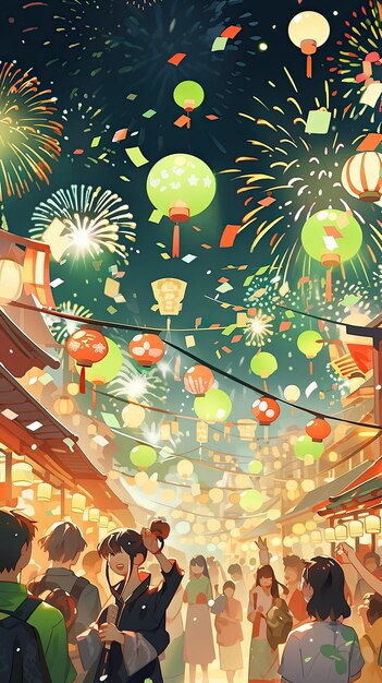 Photo illustration japan summer festival background in green