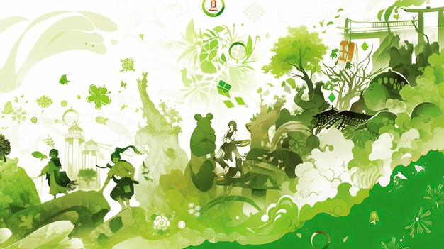 illustration japanese green day in green