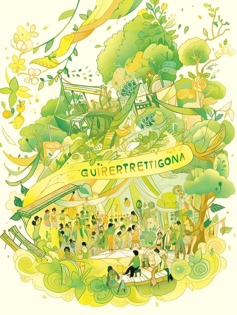 illustration japanese green day in yellow