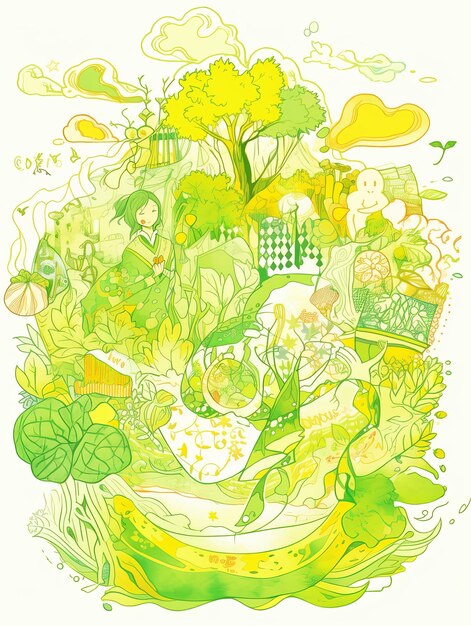 illustration japanese green day in yellow