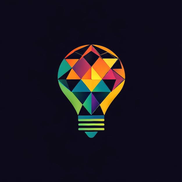 Photo illustration of a light bulb made of colorful geometric shapes on dark background