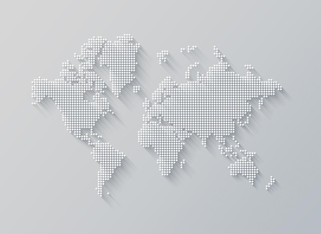 Photo illustration of a world map made of dots on a white background