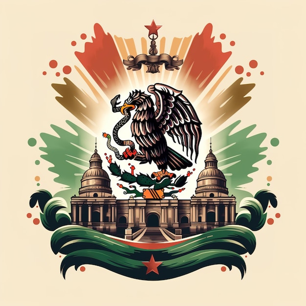 Illustrations and icons of the Mexican flag and the celebration of the holiday in the context of Mex