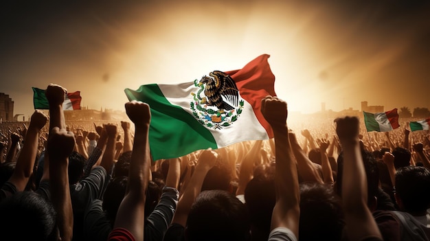 Illustrations and icons of the Mexican flag and the celebration of the holiday in the context of Mex