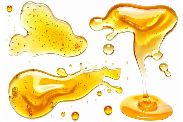 Photo the image depicts a set of honey spills one of which is isolated on white with a top view