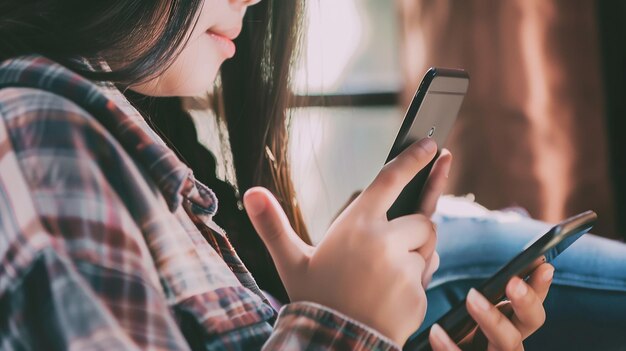 Photo image of a teenager browsing through phone