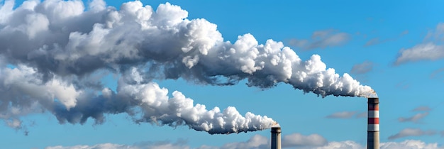 Photo industrial smokestacks emitting billowing clouds