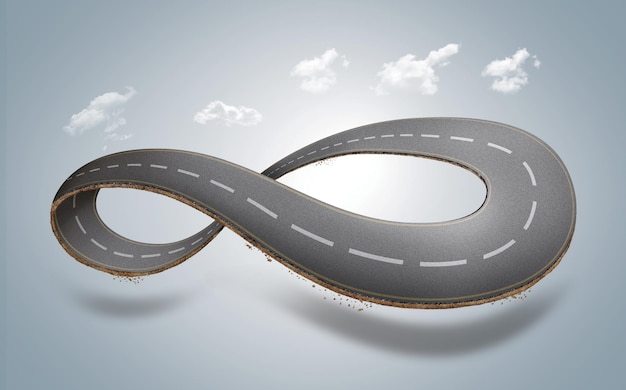 Infinity road with clouds or never ending road design advertisement