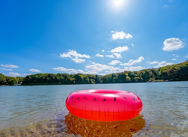 An inflatable ring in a lake on a sunny day ai generated