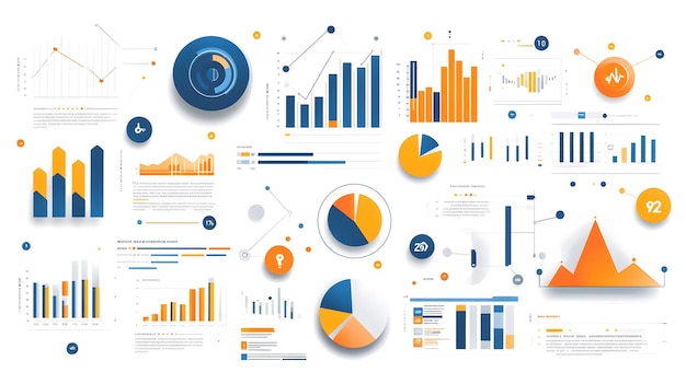 Photo infographic with various charts and graphs illustrating data analysis