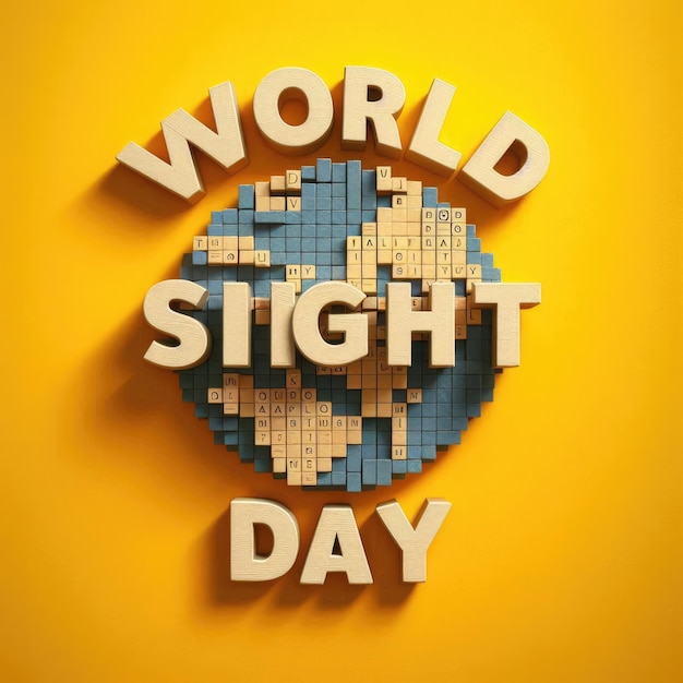 Photo the inscription world sight day from wooden blocks on a bright yellow background high quality photo