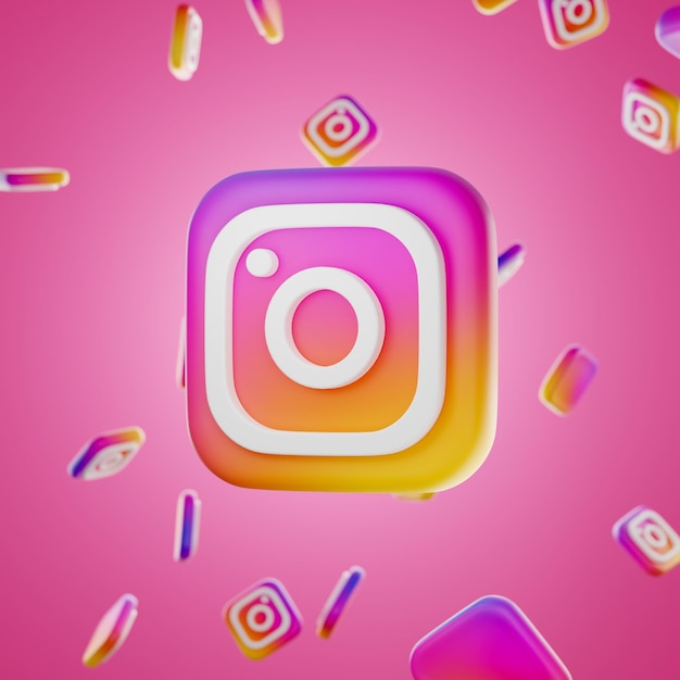 instagram logo with scattered pile of icons background