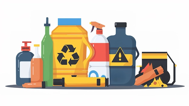 Photo integrated management of hazardous waste containers and symbols of environmental safety