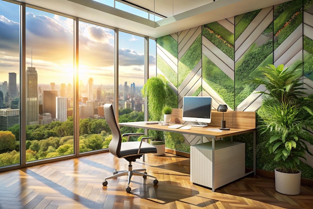 Interior of modern office with computer on desk