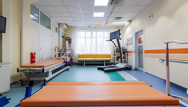 Interior of rehabilitation center with couch and equipment