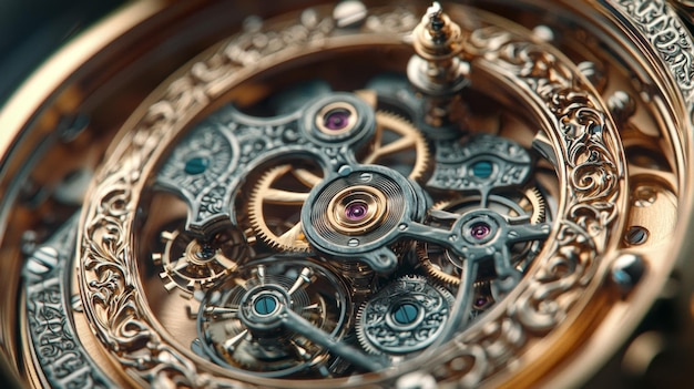 Photo intricate clockwork mechanism with gold accents