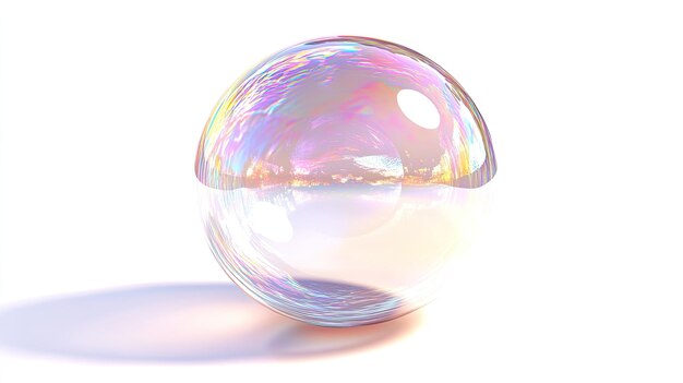 Photo iridescent bubble with soft pastel hues floats in the center of the image