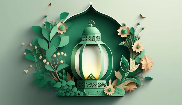 Islamic greeting Eid Mubarak cards for Muslim Holidays EidUlAdha festival celebration Arabic Ramadan Lantern Decoration lamp Generate Ai