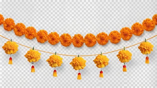 Isolated Marigold Flower Garland for Dia de los Muertos Decor