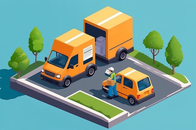 Isometric Delivery Person Delivering Parcel