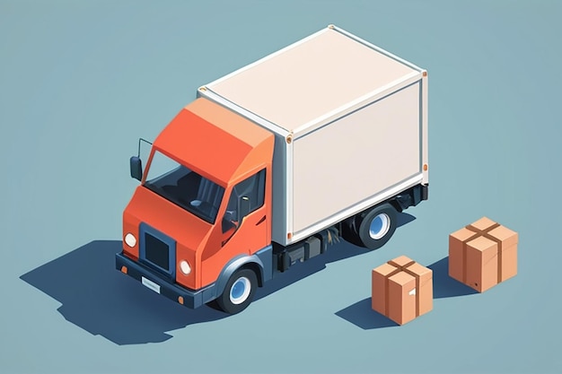 Isometric Delivery Truck with Boxes