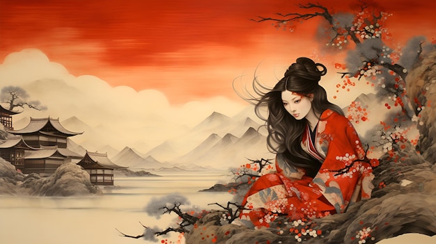 Photo a japanese art illustration background