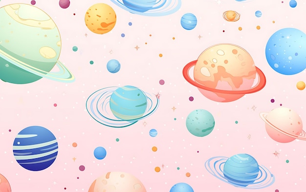 Japanese cute planet repeated patterns anime art style with pastel colors