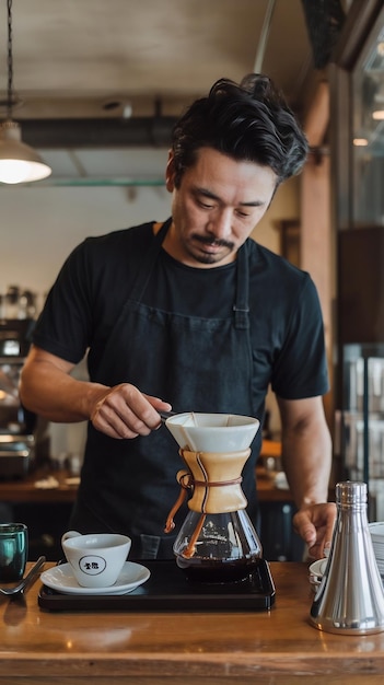 Photo japanese man making coffee in a restaurant