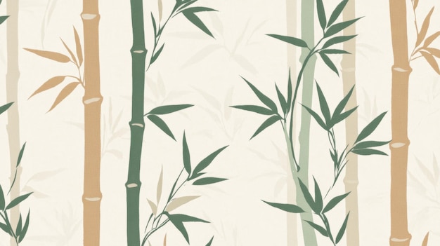 Photo a japaneseinspired bamboo pattern with simple stylized bamboo stalks and leaves in shades of green and brown the bamboo is depicted in a minimalist style with clean flowing lines that create a