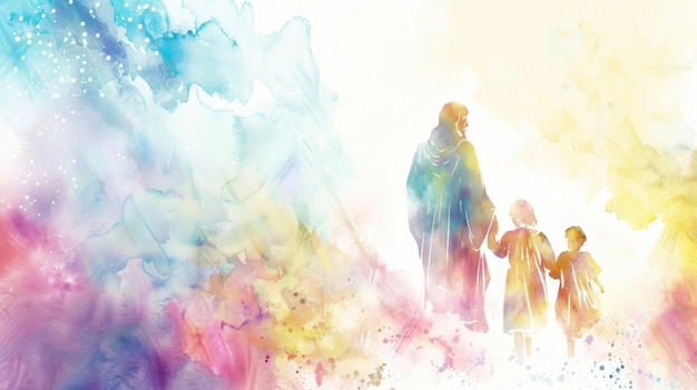 Jesus Blessing Children in Serene Watercolor Artwork