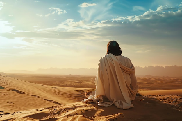 Jesus in a desert christian background