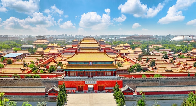 Photo jingshan park,panorama above on  the forbidden city, beijing. china