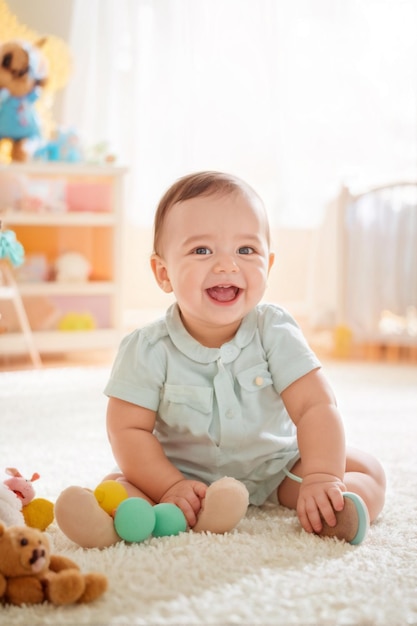 Photo joyful baby smiling happily in studio