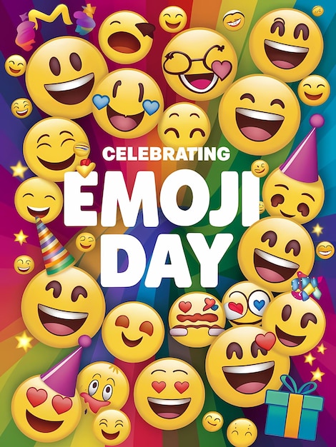 Photo joyful emoji day poster with colorful array of expressive emojis for party invitations social media