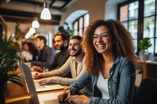 Joyful Team of Software Developers at Work Generative AI