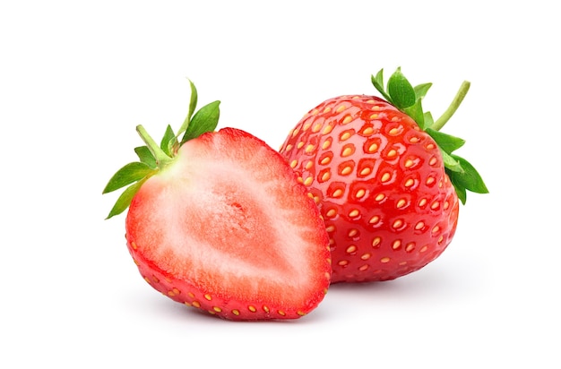 Photo juicy strawberry with half sliced isolated