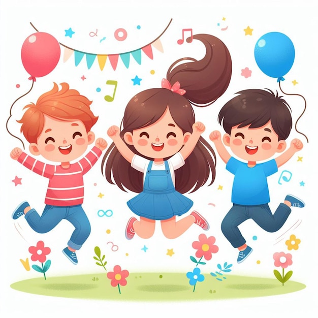 Photo jumping kids childrens day background