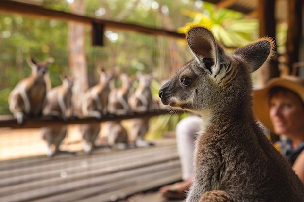 Photo a kangaroo with a kangaroo on its back looking at the camera