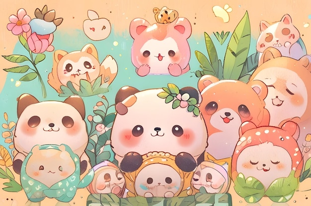 Photo kawaii animals cute and charming illustrations