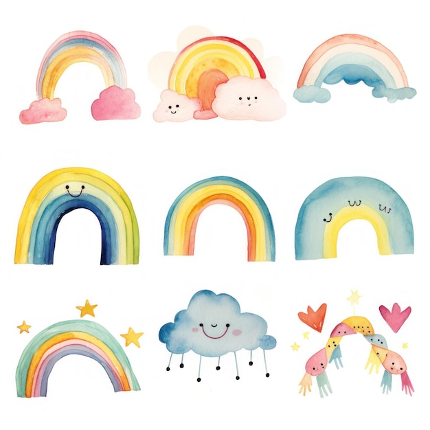 Foto kleurrijke cartoon personage en regenboog in een stripboek stijl illustratie