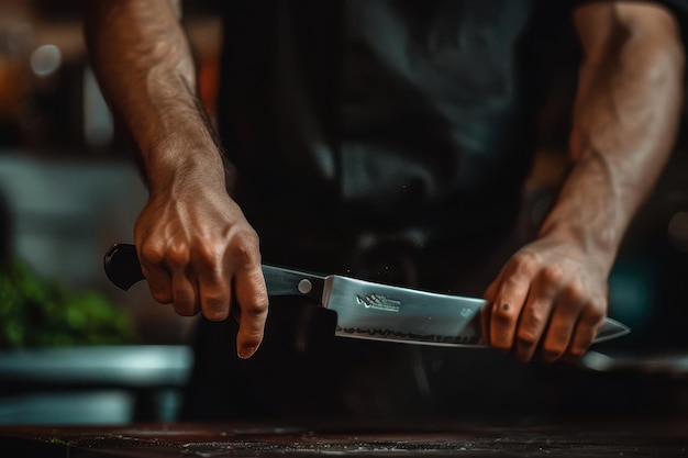 Photo knife wielding chef ready to cook