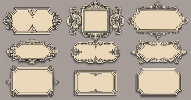 Photo label frames with decorative vintage frames and retro badges royal wedding insignia sale stickers or invitation cards modern set of isolated symbols