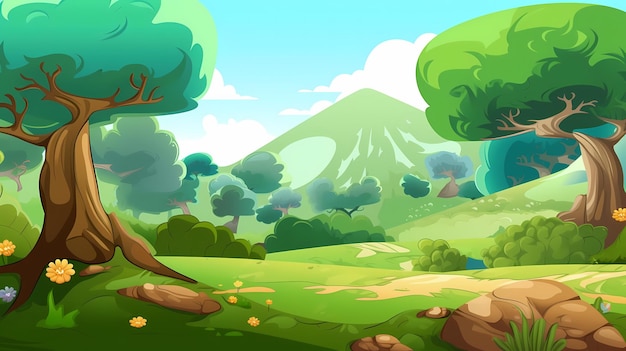 Landscape Cartoon Illustration Ai generative