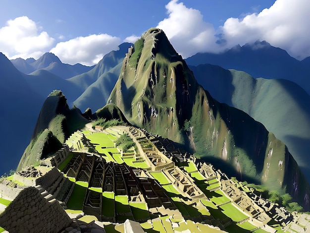 Landscape of machu picchu under the sunlight and a blue sky in peru