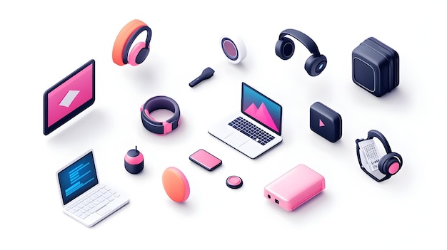 Photo a laptop with a pink and orange headphones on it