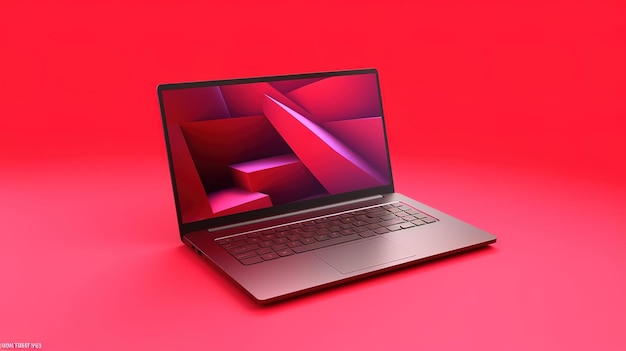 A laptop with a red background and a purple screen that says'samsung'on it